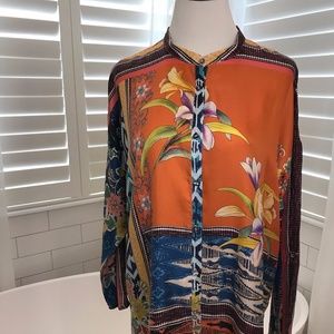 Johnny Was Silk Button Front Blouse